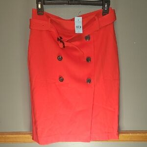 Ann Taylor Vibrant Red Pencil Skirt with Buttons